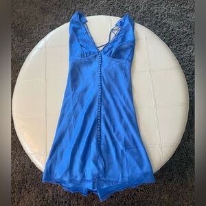 Blue mini dress with strap adjustable cross back
